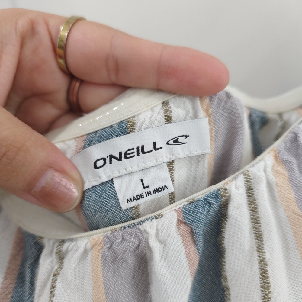 O'NEILL Strapless Multicolor Striped Boho Beachy Romper Jumpsuit, Size Large - Picture 11 of 14